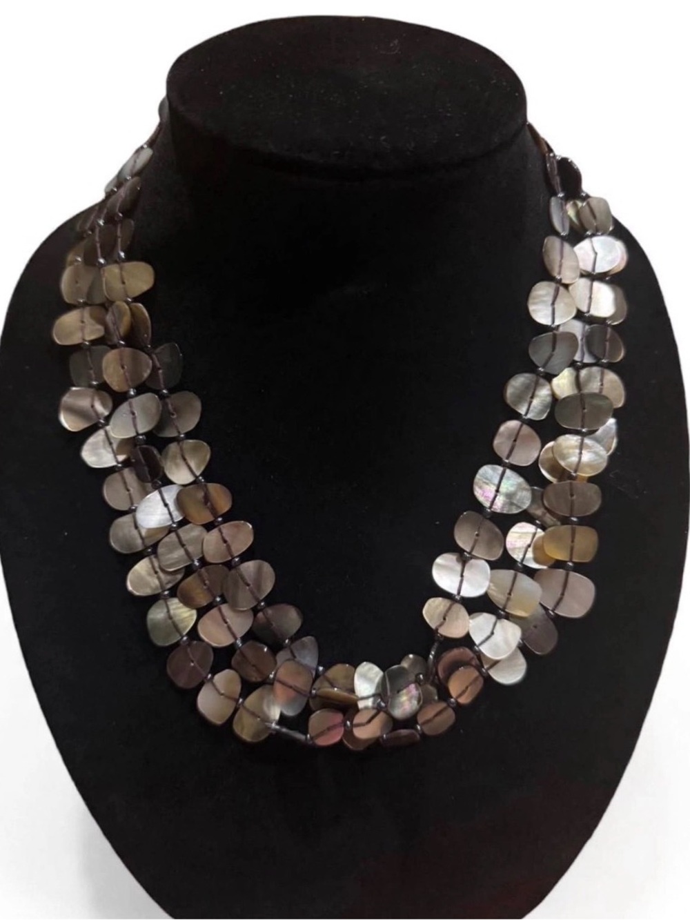 Dark Gray Black- lip Mother of Pearl Shell 3-Layer Necklace - Handmade